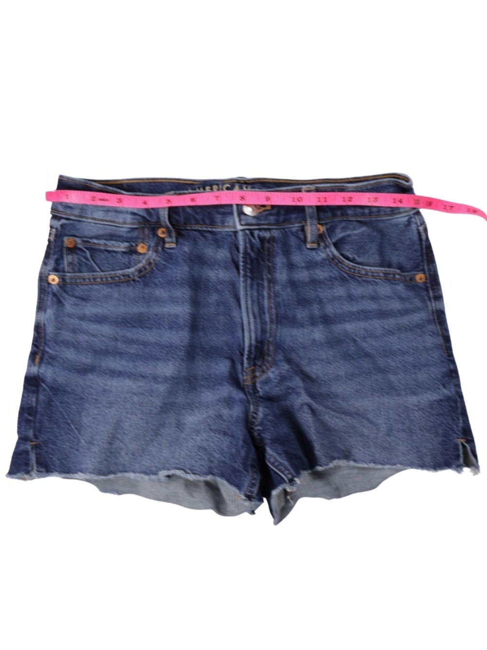 American Eagle Relaxed Denim Shorts Size 6 High Rise Raw Hem Blue Jean Shorts - Picture 3 of 8